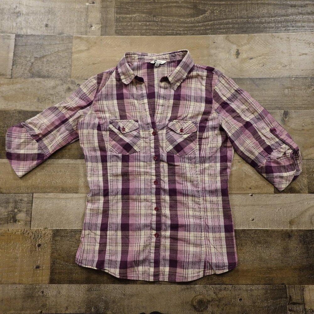 Kut from the Kloth‎ Plaid Button Front Shirt Women’s Small Purple Cotton Casual